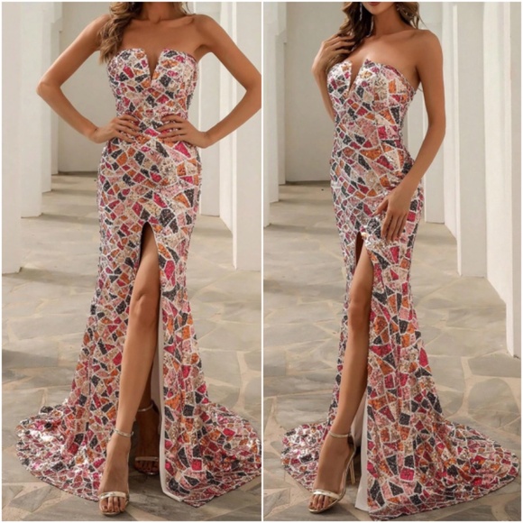 Dresses & Skirts - Luxe Colorful Sequin Strapless Formal Prom Wedding Dress